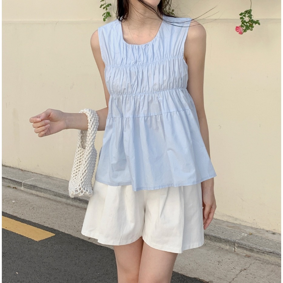[官網特惠ing] [預購 每周日中午 12:00收單] 2024 正韓 classic-blanc 春夏女 皺褶背心-細節圖4