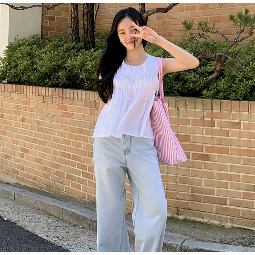 [官網特惠ing] [預購 每周日中午 12:00收單] 2024 正韓 classic-blanc 春夏女 皺褶背心-細節圖5