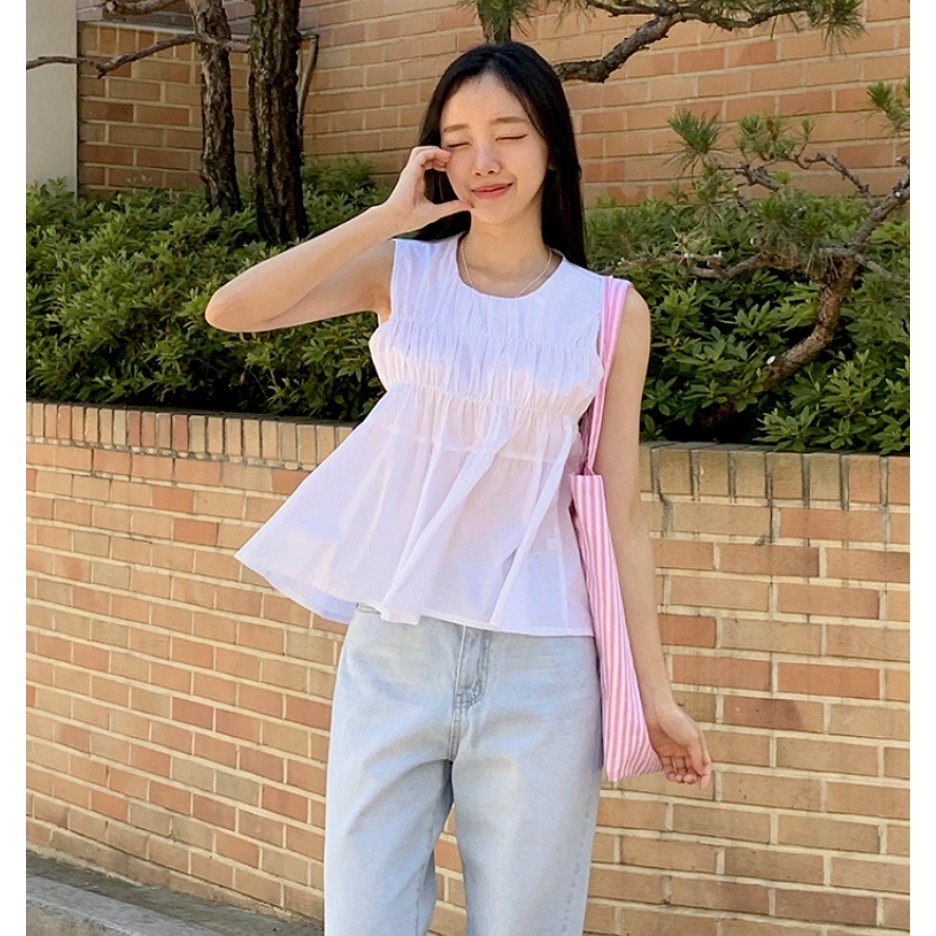 [官網特惠ing] [預購 每周日中午 12:00收單] 2024 正韓 classic-blanc 春夏女 皺褶背心-細節圖7