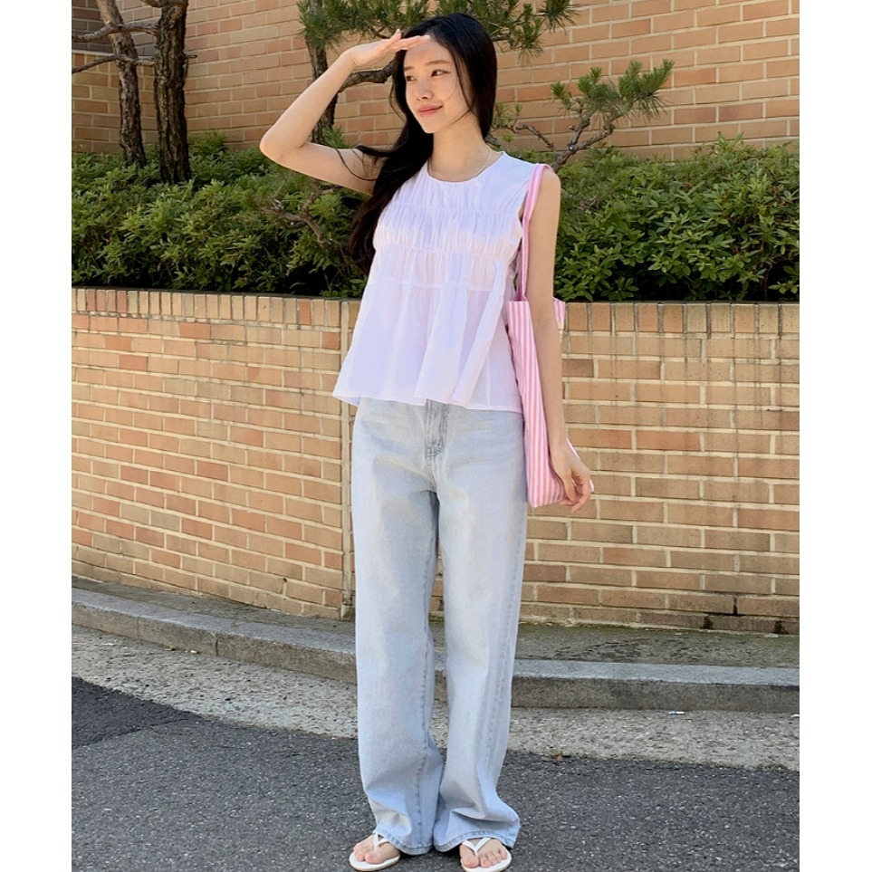 [官網特惠ing] [預購 每周日中午 12:00收單] 2024 正韓 classic-blanc 春夏女 皺褶背心-細節圖8