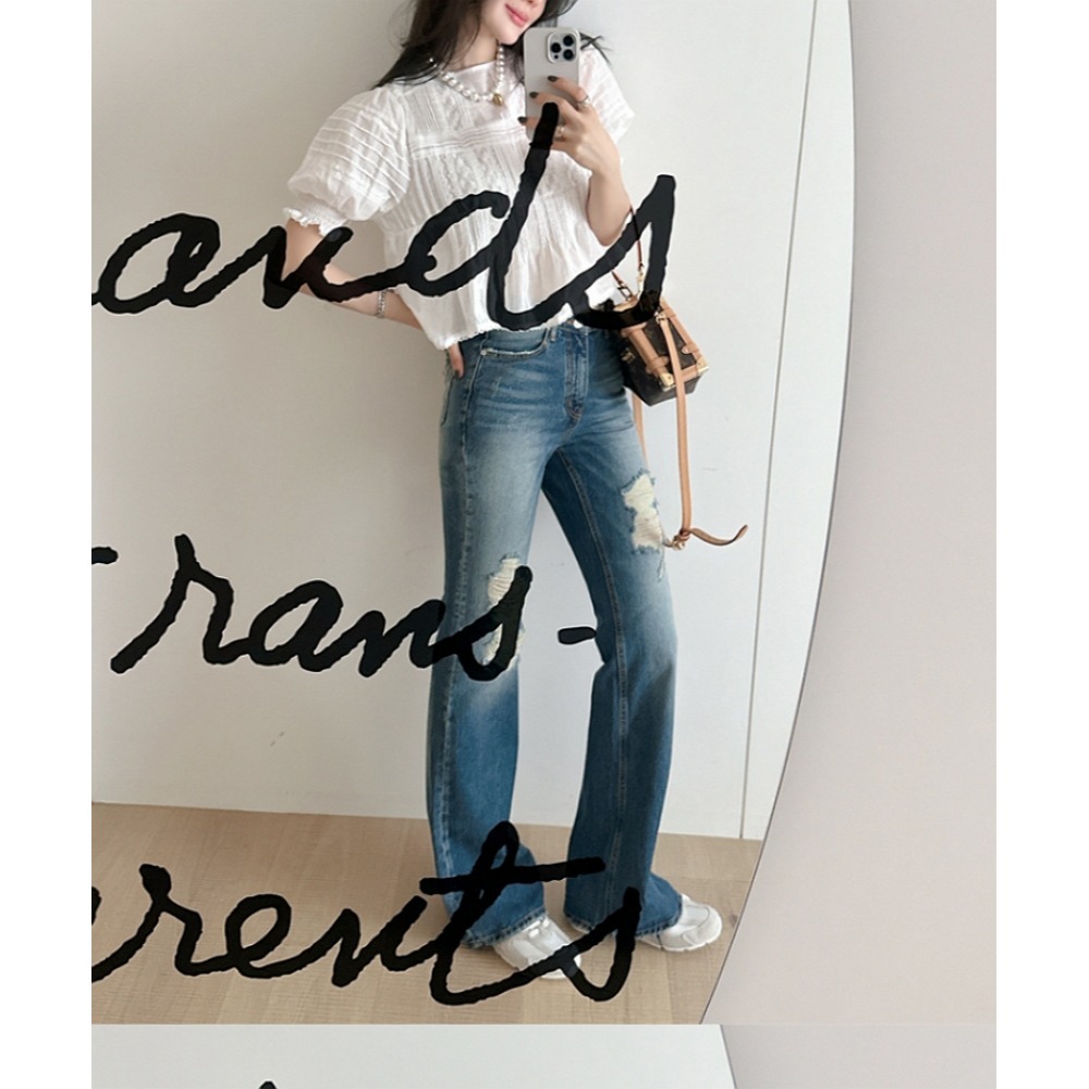 [預購 每周日中午 12:00收單] 2024 正韓 partysu 春夏女裝  泡泡袖蕾絲短版上衣-細節圖9