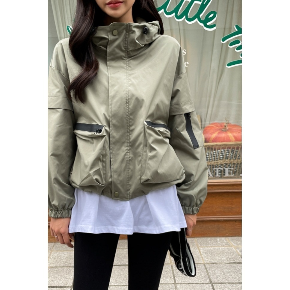 [預購 每周日中午 12:00收單] 2024 正韓 pippin 秋冬女裝 雙口袋高領風衣外套-細節圖3