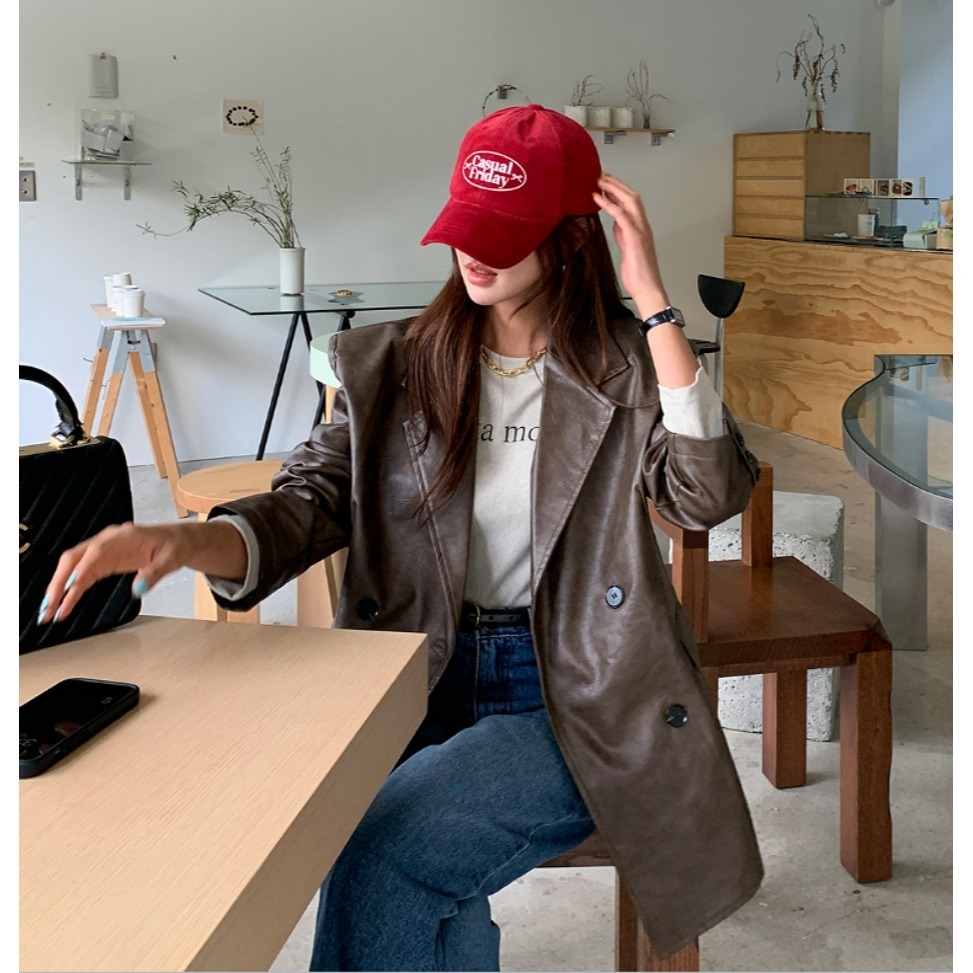 [預購 每周日中午 12:00收單] 2024 正韓 themood 秋冬女裝 西裝式皮外套-細節圖8