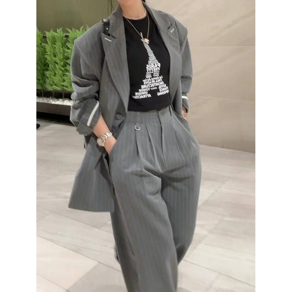 [預購 每周日中午 12:00收單] 2025 韓國 東大門 泰妍家 條紋男友風西裝外套-細節圖2