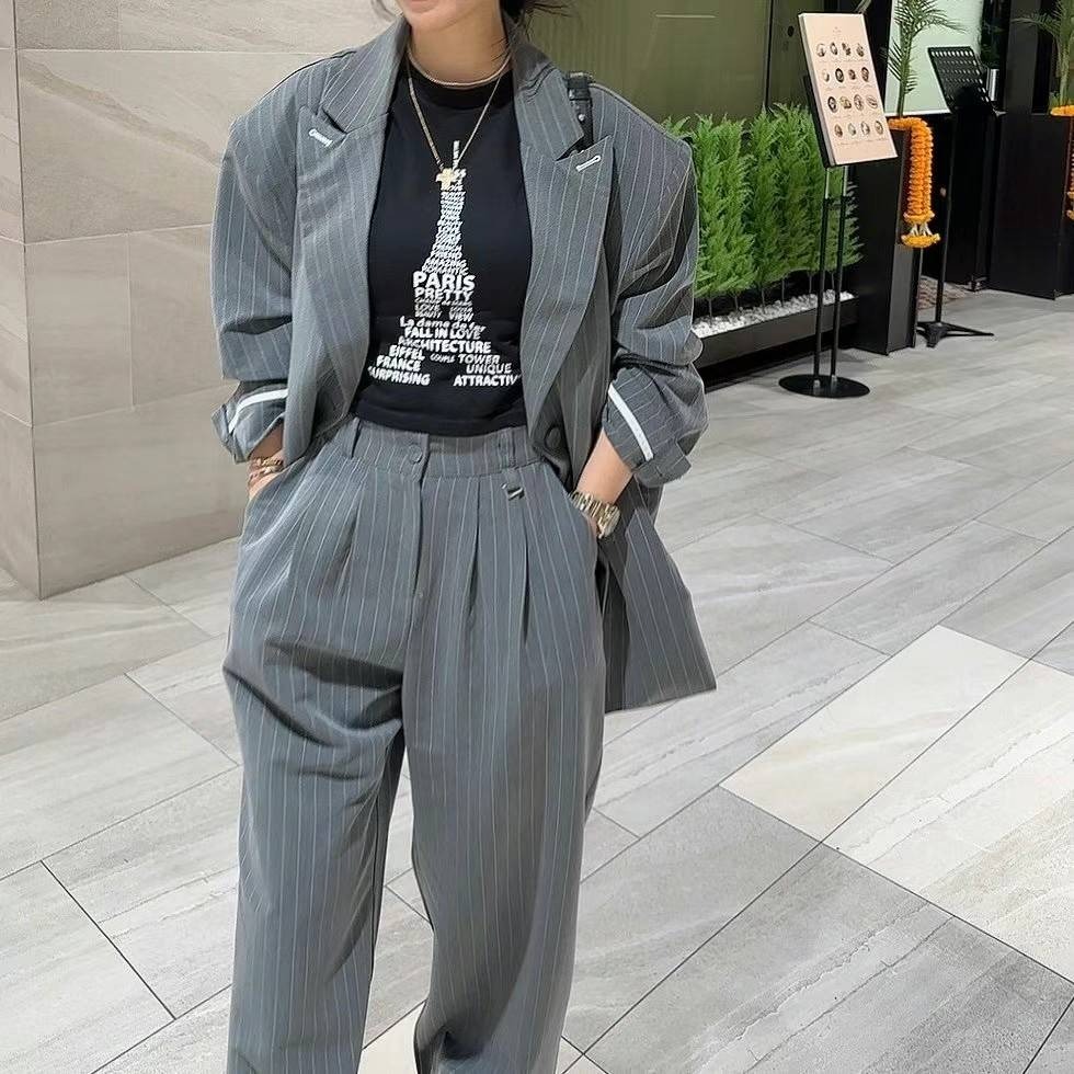 [預購 每周日中午 12:00收單] 2025 韓國 東大門 泰妍家 條紋男友風西裝外套-細節圖3