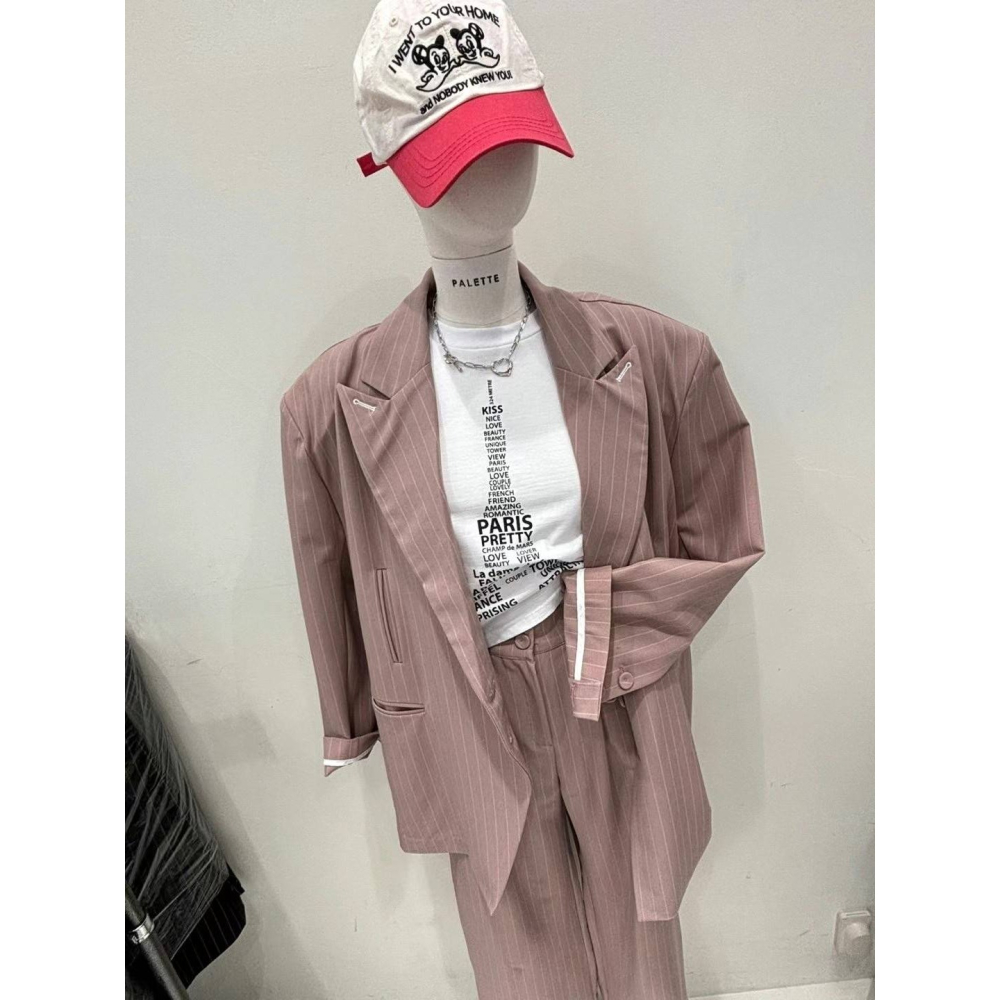 [預購 每周日中午 12:00收單] 2025 韓國 東大門 泰妍家 條紋男友風西裝外套-細節圖6