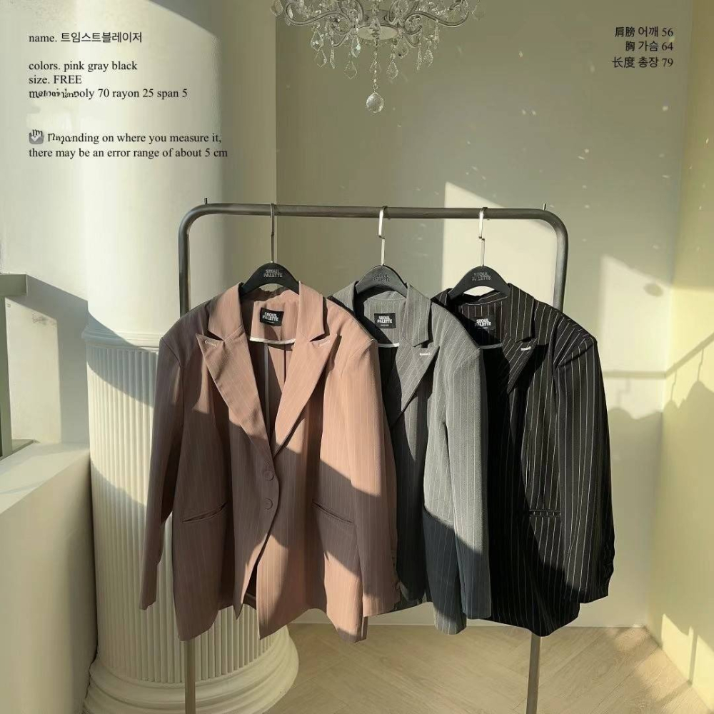 [預購 每周日中午 12:00收單] 2025 韓國 東大門 泰妍家 條紋男友風西裝外套-細節圖8