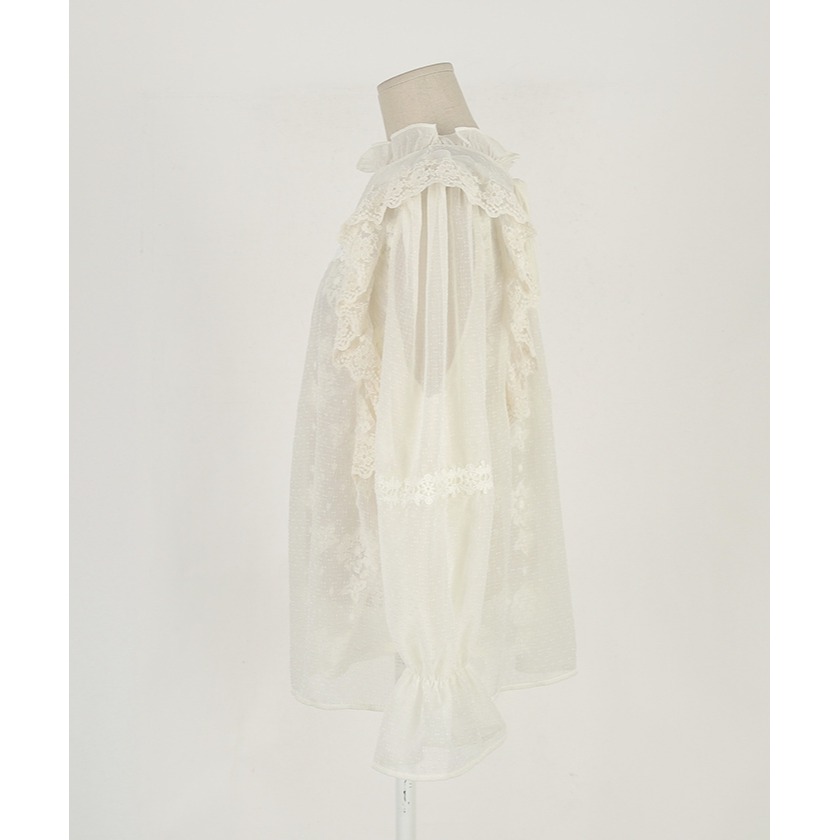 [預購 每周日中午 12:00收單] 2025 韓國 dabagirl 初春女裝 蕾絲微透束口喇叭袖上衣-細節圖11