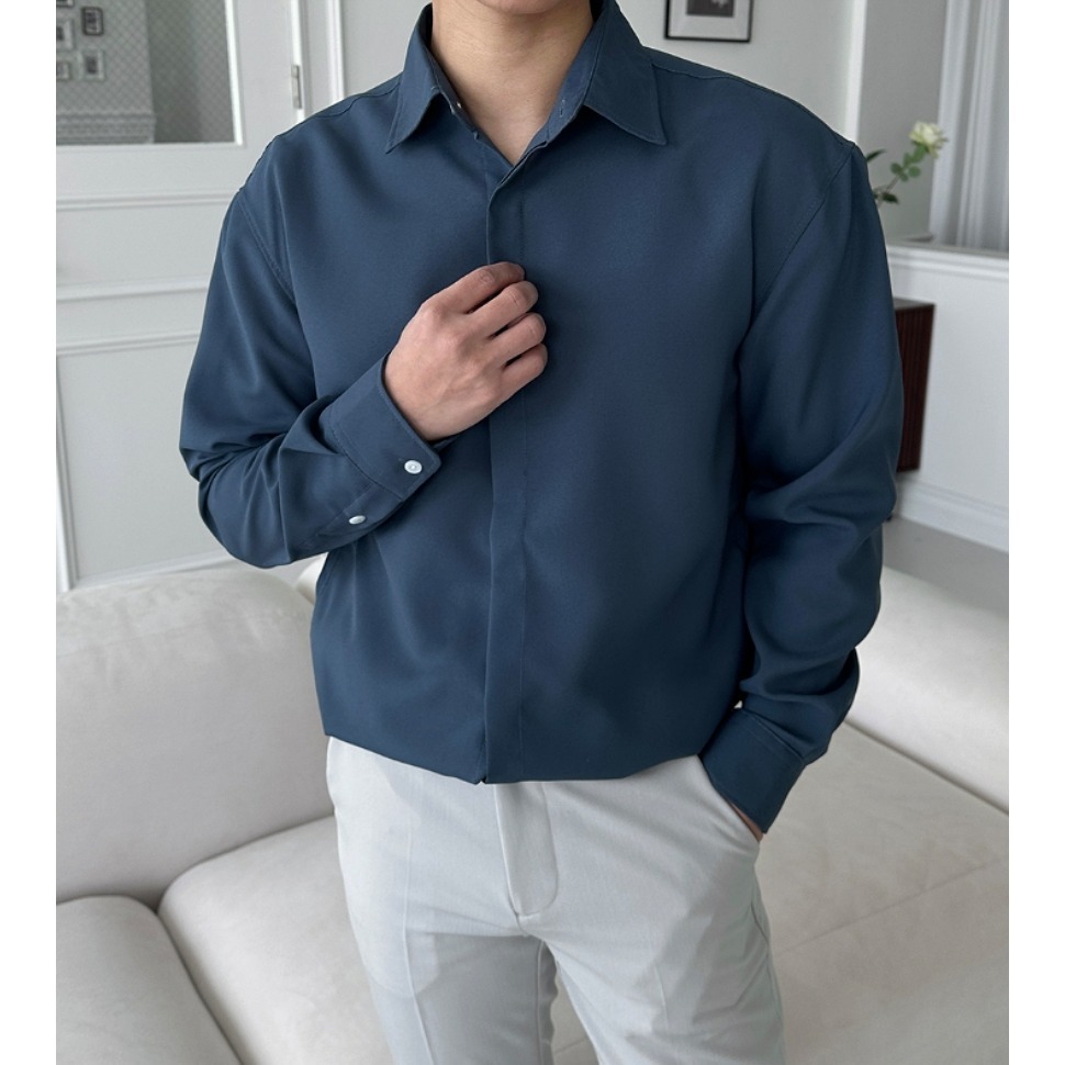 [官網特惠ing] [是男裝喔~][預購 每周日中午 12:00收單] 2025 韓國 smallman 隱藏鈕扣襯衫-細節圖3