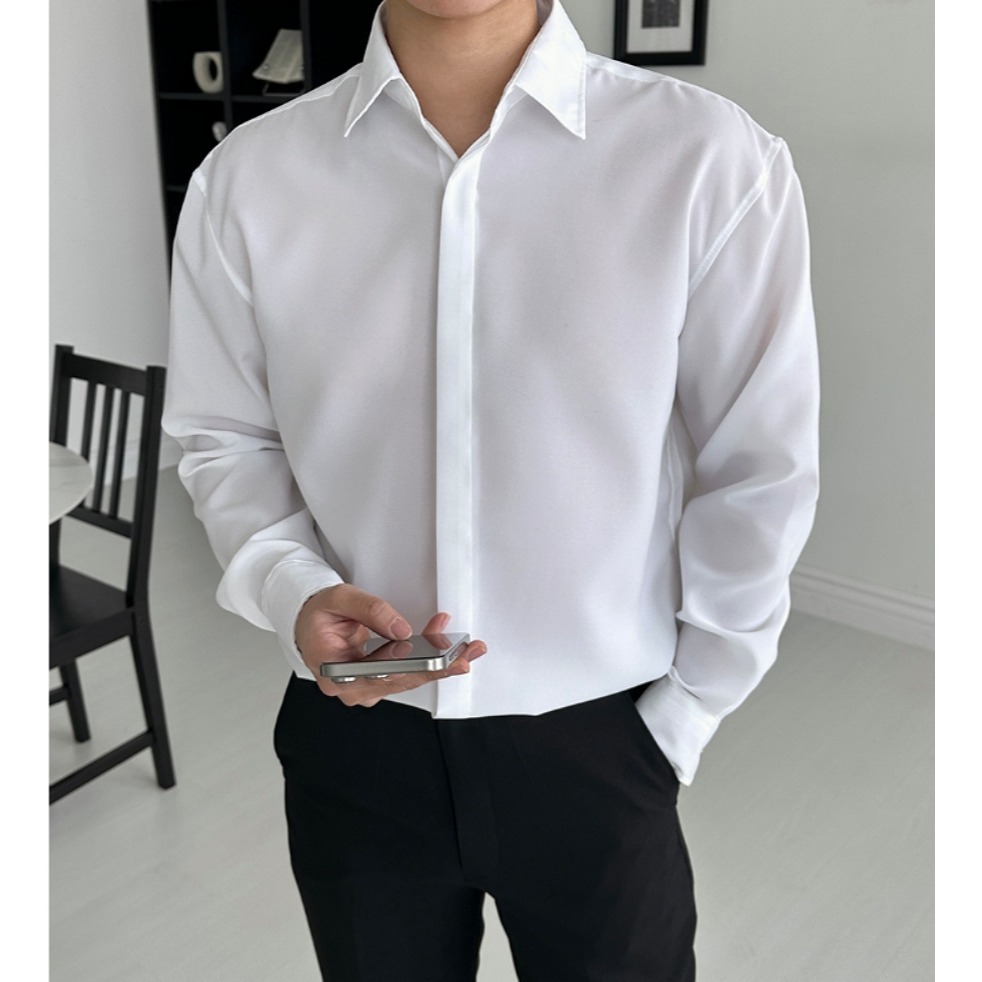 [官網特惠ing] [是男裝喔~][預購 每周日中午 12:00收單] 2025 韓國 smallman 隱藏鈕扣襯衫-細節圖5