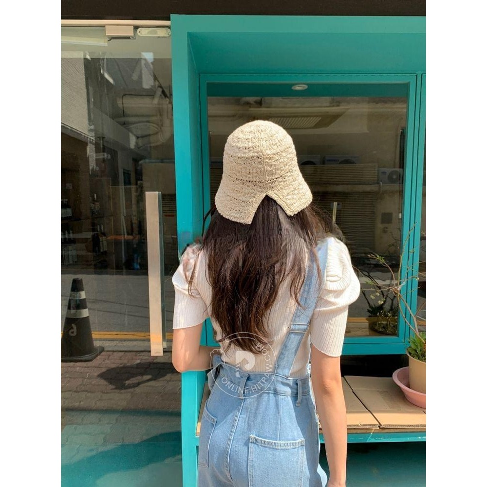 [預購 每周日中午 12:00收單] 2025 韓國 時尚配件 後開岔鏤空針織漁夫帽-細節圖5
