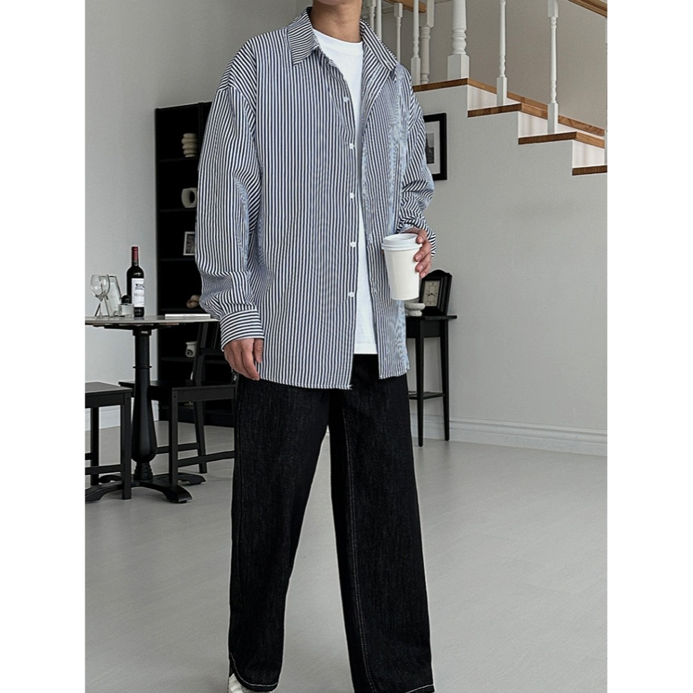 男裝![官網特惠ing][預購 2025.03.30中午12:00收單] 2025 韓國 smallman直條紋襯衫-細節圖3