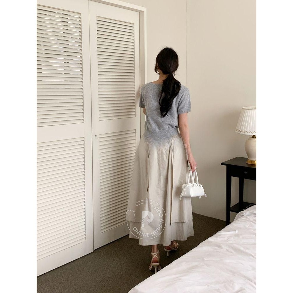 [預購 每周日中午 12:00收單] 2025 韓國 東大門初春女裝 微澎雙層設計口袋長裙-細節圖3