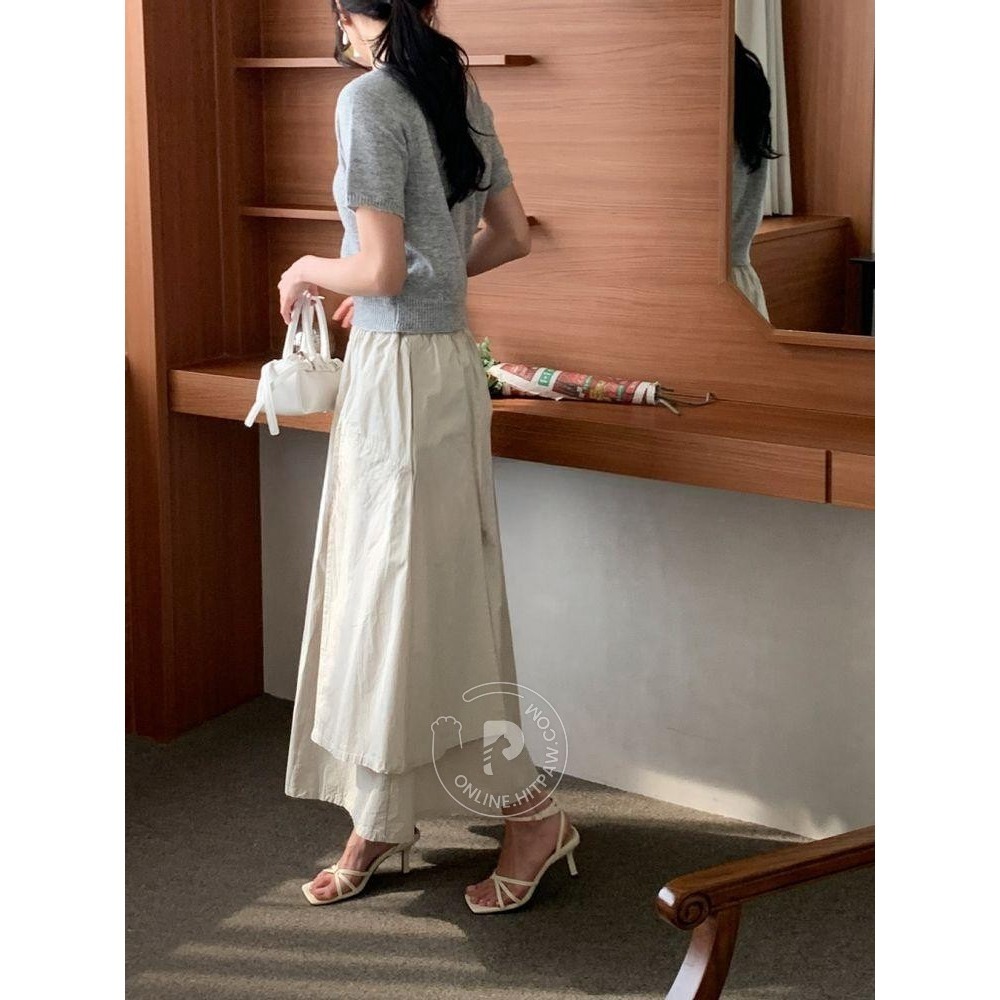 [預購 每周日中午 12:00收單] 2025 韓國 東大門初春女裝 微澎雙層設計口袋長裙-細節圖5