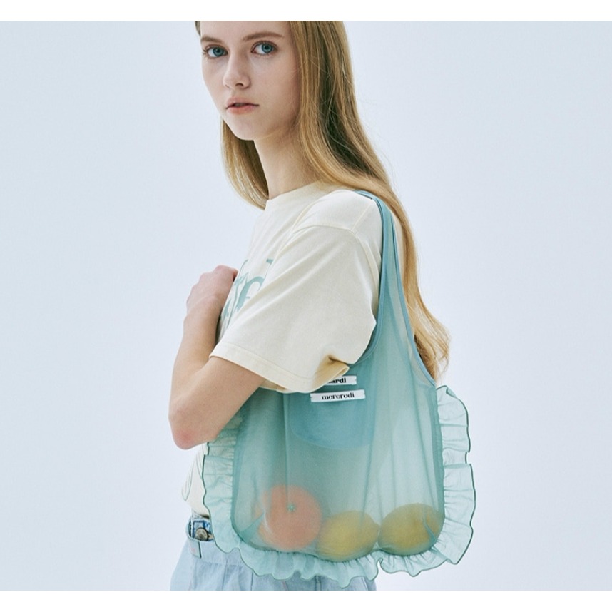 [預購 每周日中午 12:00收單] 2025 韓國 Mardi Mercredi 小雛菊刺繡荷葉邊透明購物袋-細節圖3