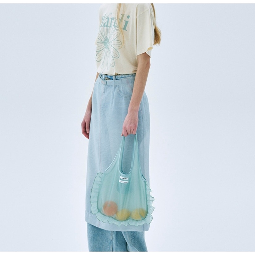 [預購 每周日中午 12:00收單] 2025 韓國 Mardi Mercredi 小雛菊刺繡荷葉邊透明購物袋-細節圖4