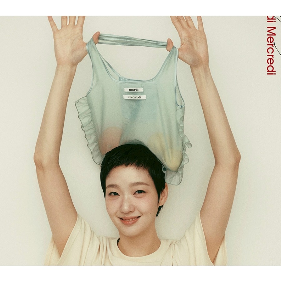 [預購 每周日中午 12:00收單] 2025 韓國 Mardi Mercredi 小雛菊刺繡荷葉邊透明購物袋-細節圖5