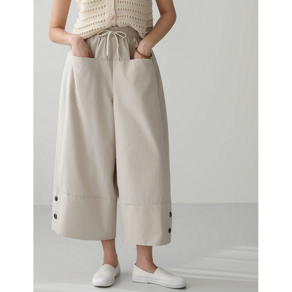 [預購 每周日中午 12:00收單] 2025 韓國 pippin 春夏女裝 水洗棉雙口袋休閒寬褲-細節圖2