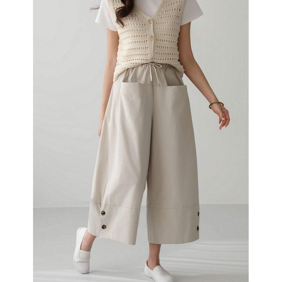 [預購 每周日中午 12:00收單] 2025 韓國 pippin 春夏女裝 水洗棉雙口袋休閒寬褲-細節圖3