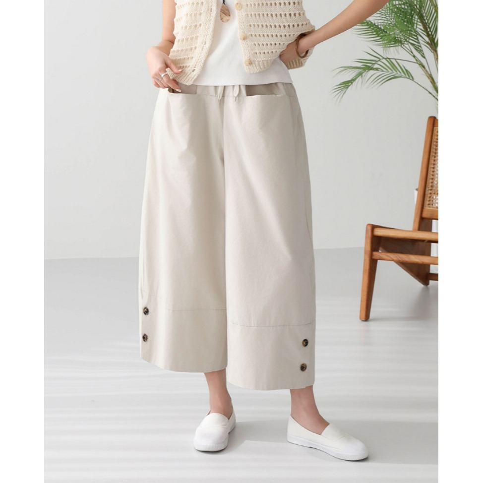 [預購 每周日中午 12:00收單] 2025 韓國 pippin 春夏女裝 水洗棉雙口袋休閒寬褲-細節圖4