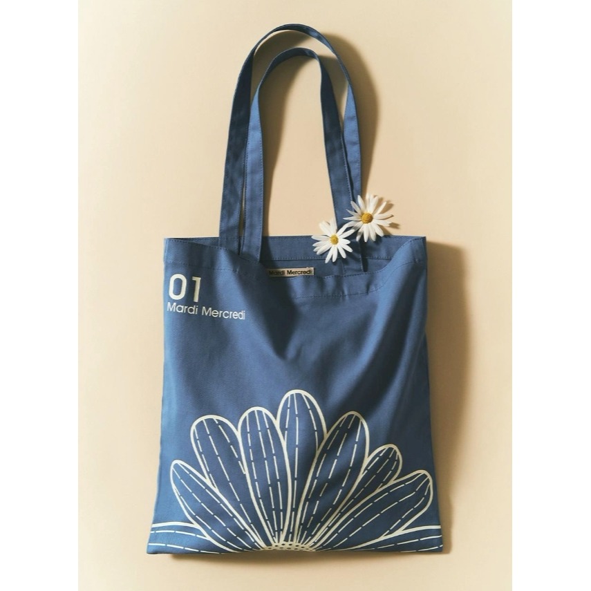 [預購 每周日中午 12:00收單] 2025 韓國  MARDI ＇25春夏新款  經典雛菊雙面棉質托特包-細節圖4