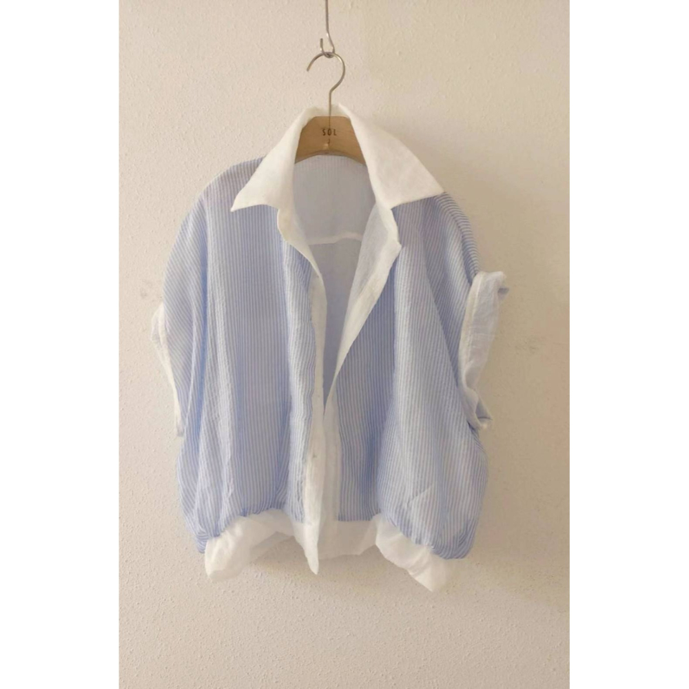 [預購 每周日中午 12:00收單] 2025 韓國春夏女裝 兩面穿條紋短袖上衣-細節圖5