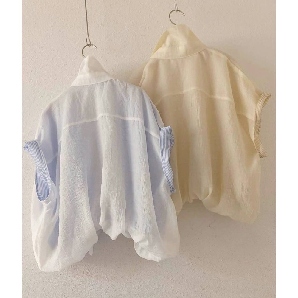 [預購 每周日中午 12:00收單] 2025 韓國春夏女裝 兩面穿條紋短袖上衣-細節圖7