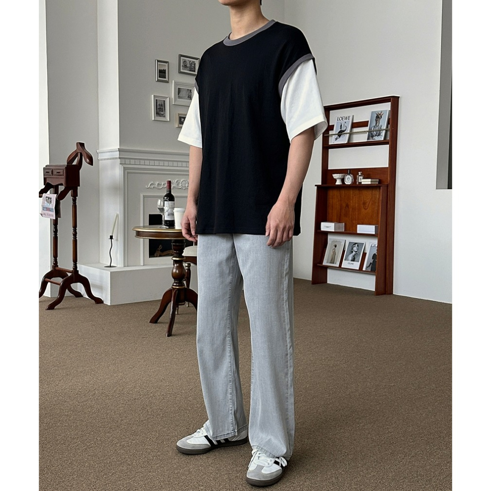 [官網特惠ing][是男裝喔~][預購 每周日中午 12:00收單] 2025 韓國 smallman 配色層疊短袖T-細節圖3