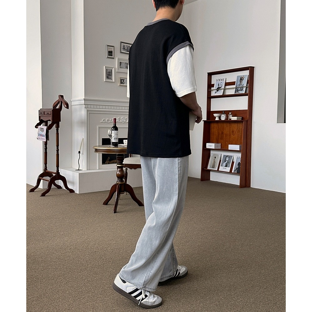 [官網特惠ing][是男裝喔~][預購 每周日中午 12:00收單] 2025 韓國 smallman 配色層疊短袖T-細節圖4