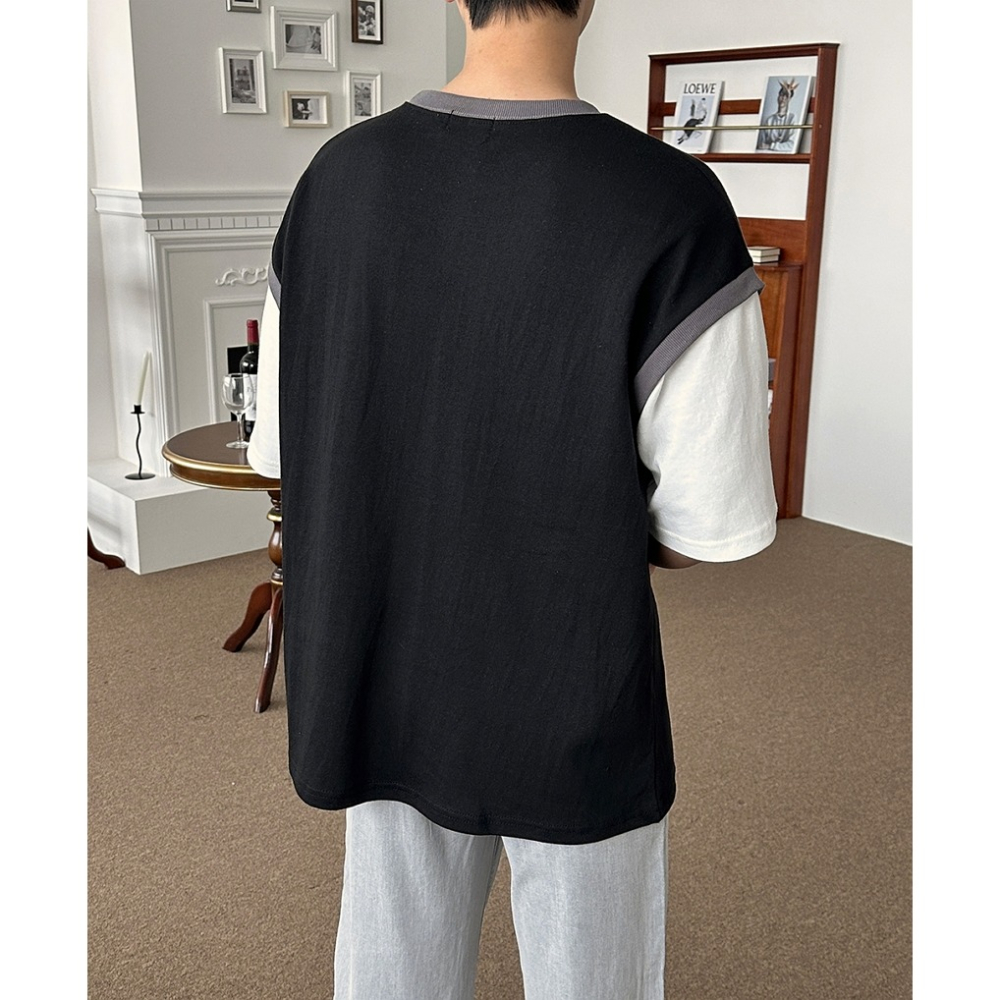 [官網特惠ing][是男裝喔~][預購 每周日中午 12:00收單] 2025 韓國 smallman 配色層疊短袖T-細節圖5