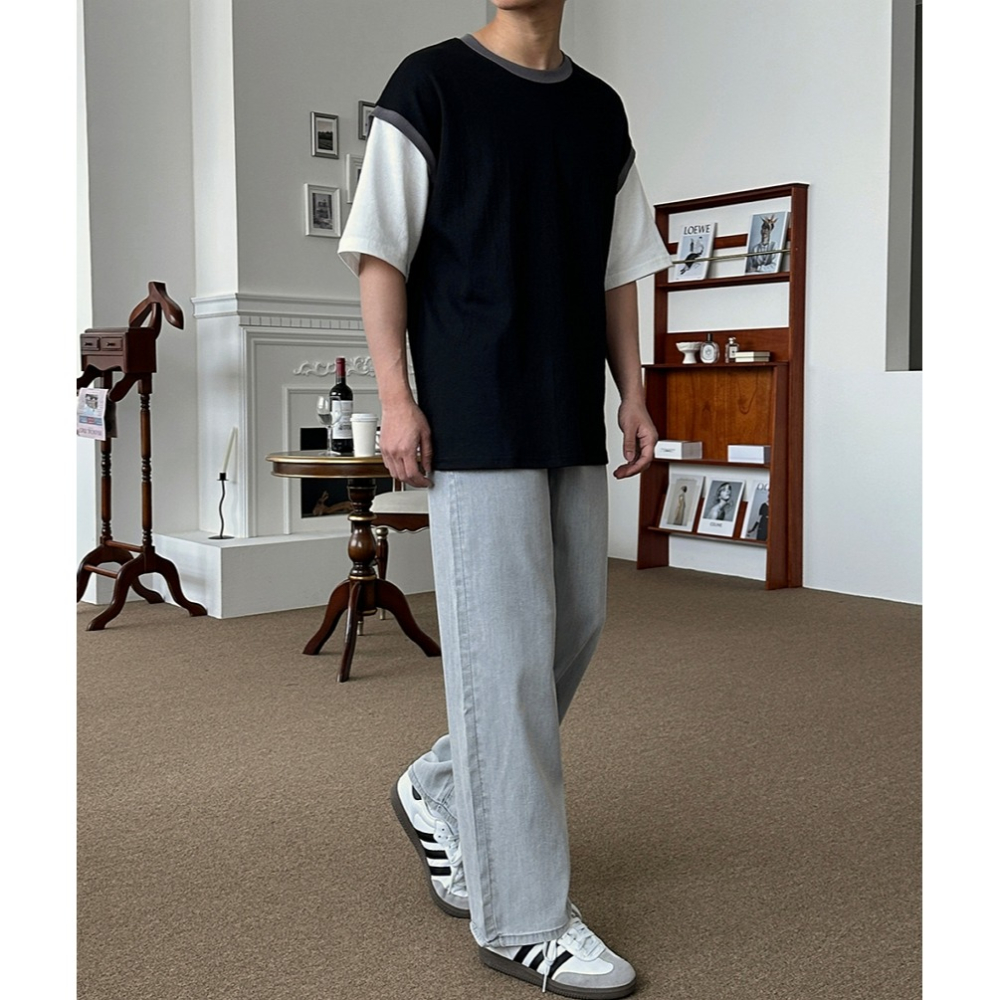 [官網特惠ing][是男裝喔~][預購 每周日中午 12:00收單] 2025 韓國 smallman 配色層疊短袖T-細節圖7