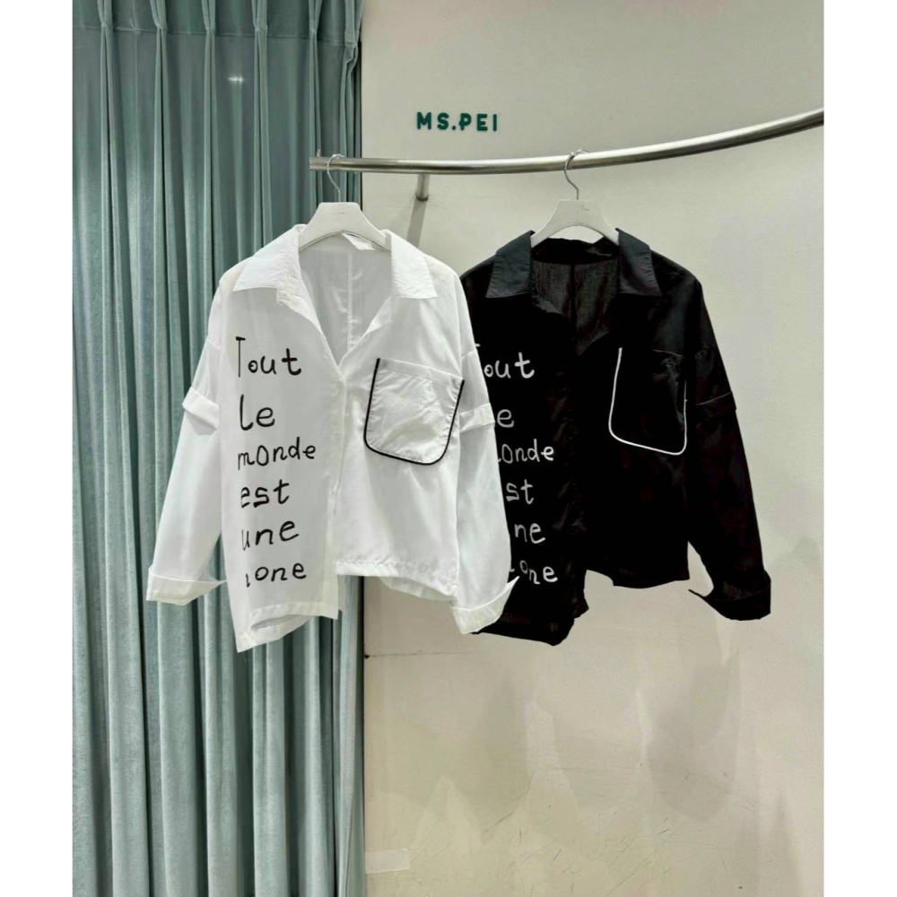 [預購 每周日中午 12:00收單 ] 2025 韓國 春夏女裝 單側英文字母 大口袋襯衫-細節圖2