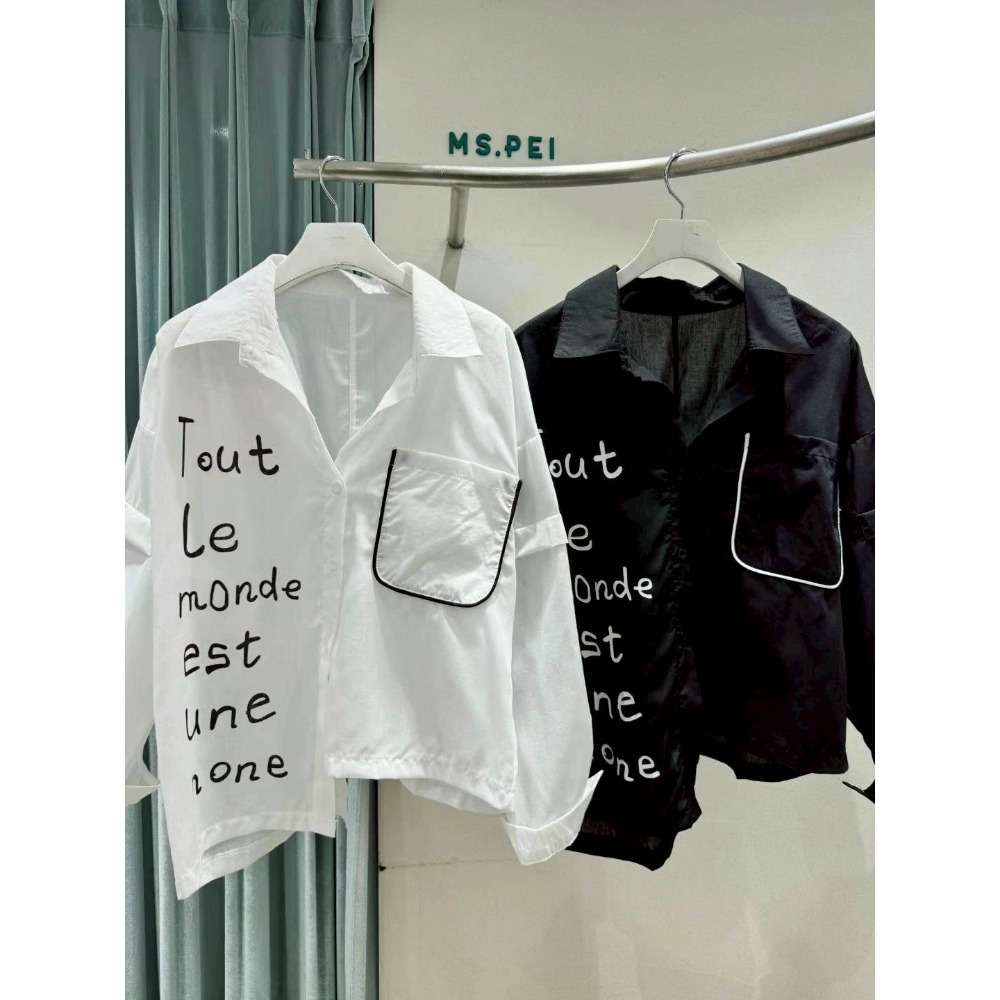 [預購 每周日中午 12:00收單 ] 2025 韓國 春夏女裝 單側英文字母 大口袋襯衫-規格圖4