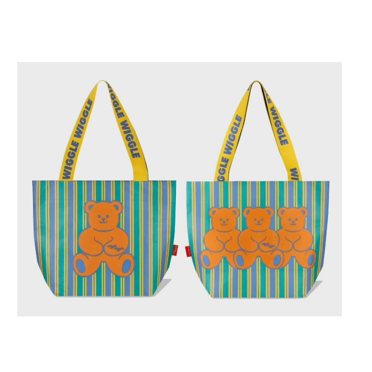 [預購 每周日中午 12:00收單] 2025 韓國 時尚購物袋 WIGGLE WIGGLE 小熊條紋購物袋(S/M/L-細節圖2