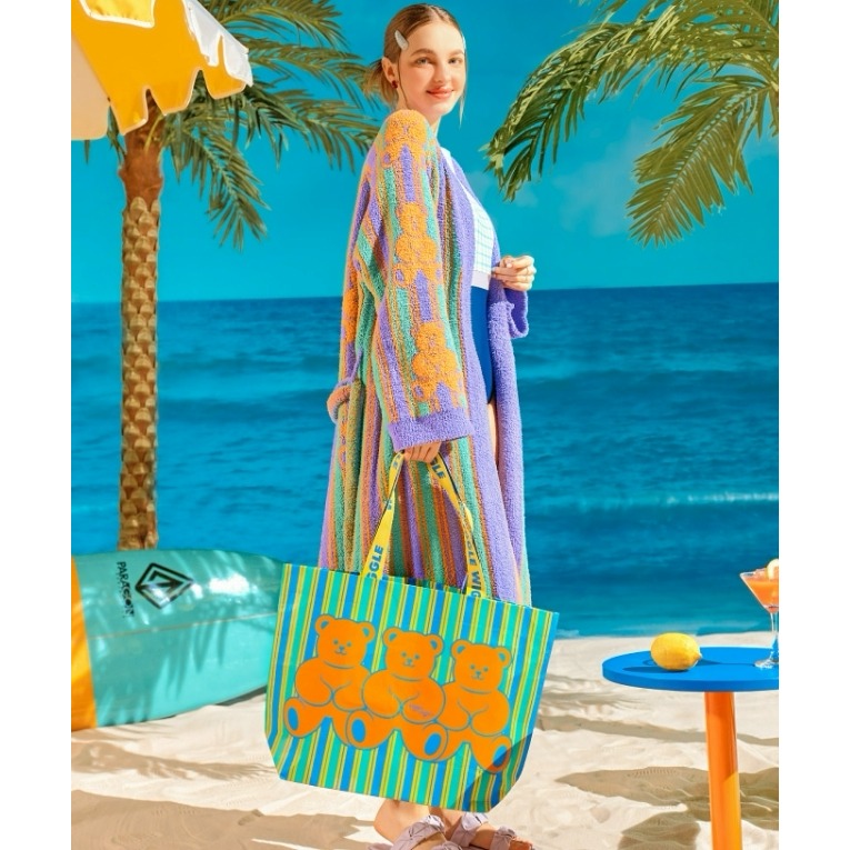 [預購 每周日中午 12:00收單] 2025 韓國 時尚購物袋 WIGGLE WIGGLE 小熊條紋購物袋(S/M/L-細節圖5