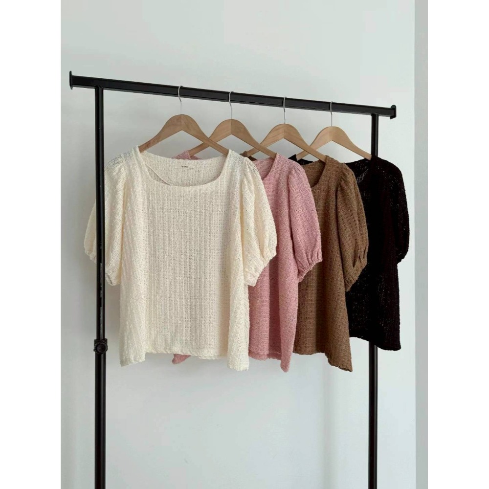 [預購 每周日中午 12:00收單] 2025 韓國 春夏女裝 五分袖方領 華夫格紋上衣-規格圖6