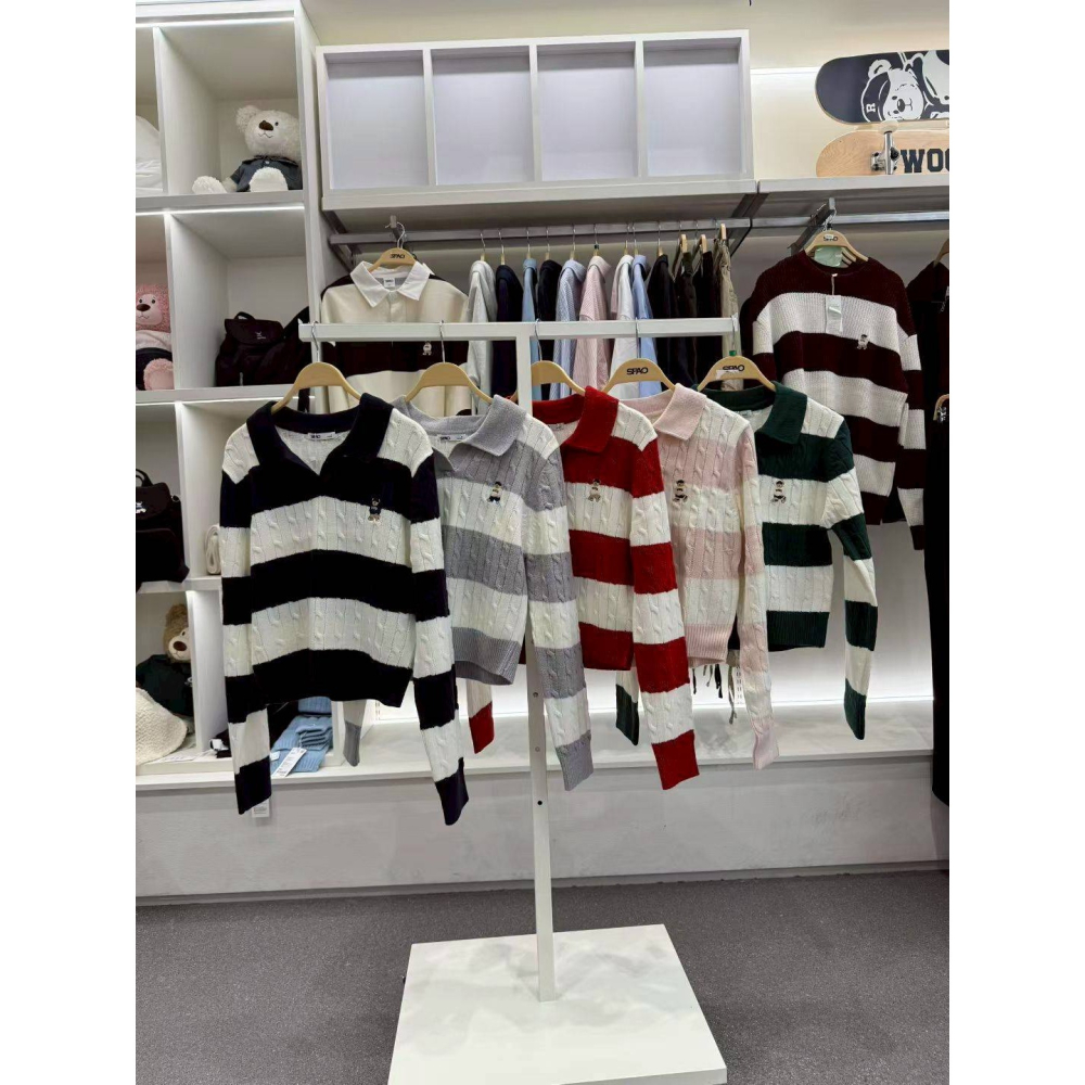 [預購 每周日中午 12:00收單] 2025 韓國 SPAO 小熊條紋開領針織上衣-細節圖5