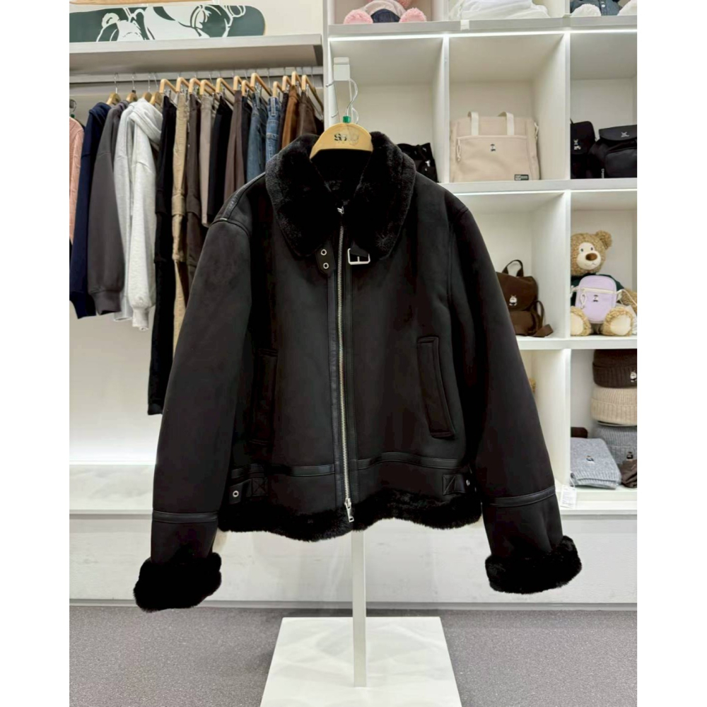 [預購 每周日中午 12:00收單] 2025 韓國秋冬外套 SPAO 毛絨領皮革外套-細節圖2