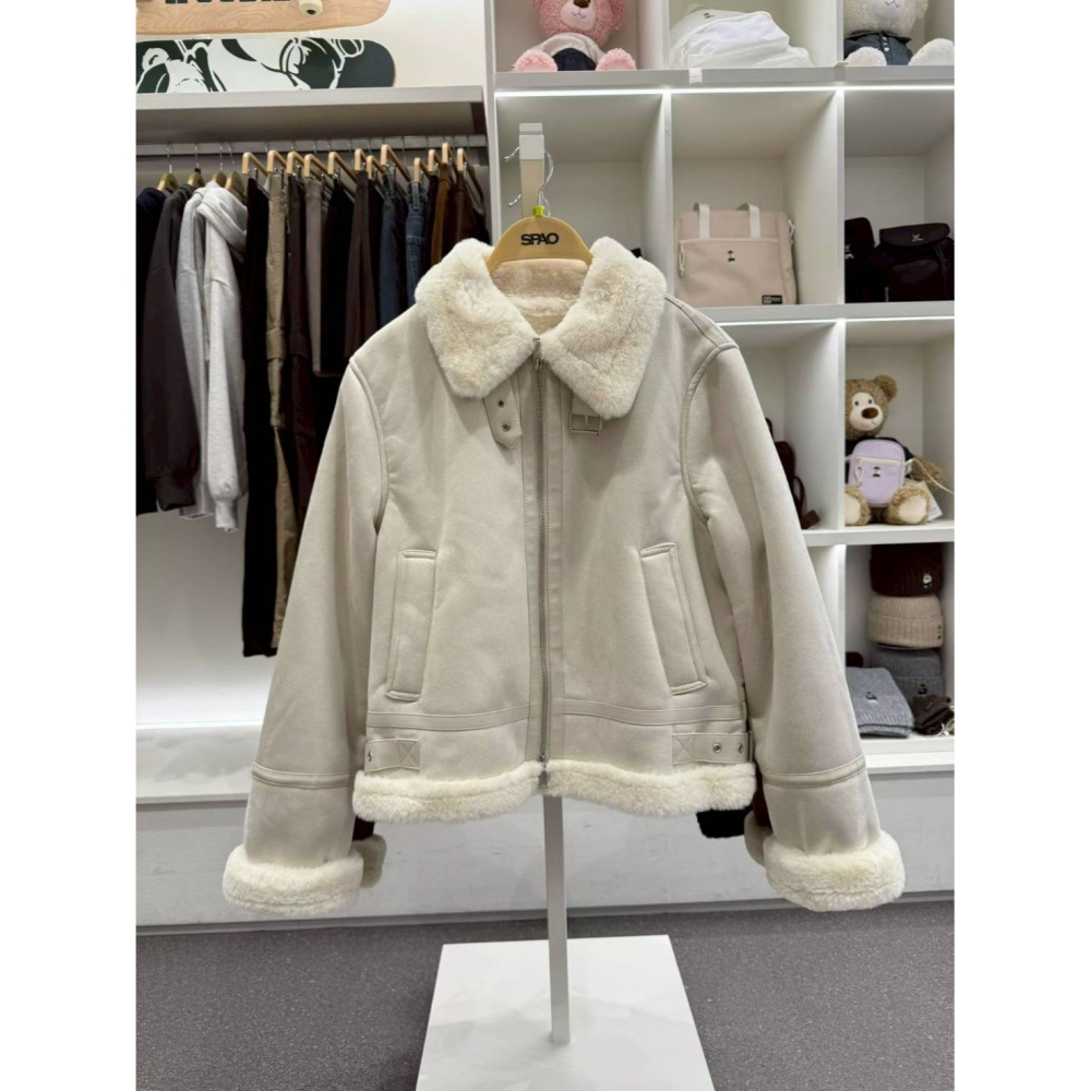 [預購 每周日中午 12:00收單] 2025 韓國秋冬外套 SPAO 毛絨領皮革外套-細節圖3