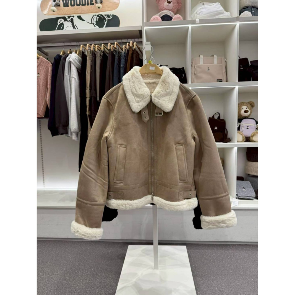 [預購 每周日中午 12:00收單] 2025 韓國秋冬外套 SPAO 毛絨領皮革外套-細節圖4