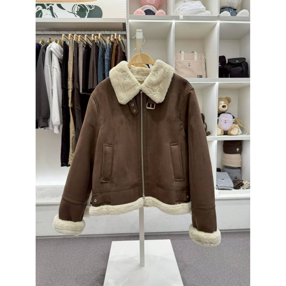 [預購 每周日中午 12:00收單] 2025 韓國秋冬外套 SPAO 毛絨領皮革外套-細節圖5