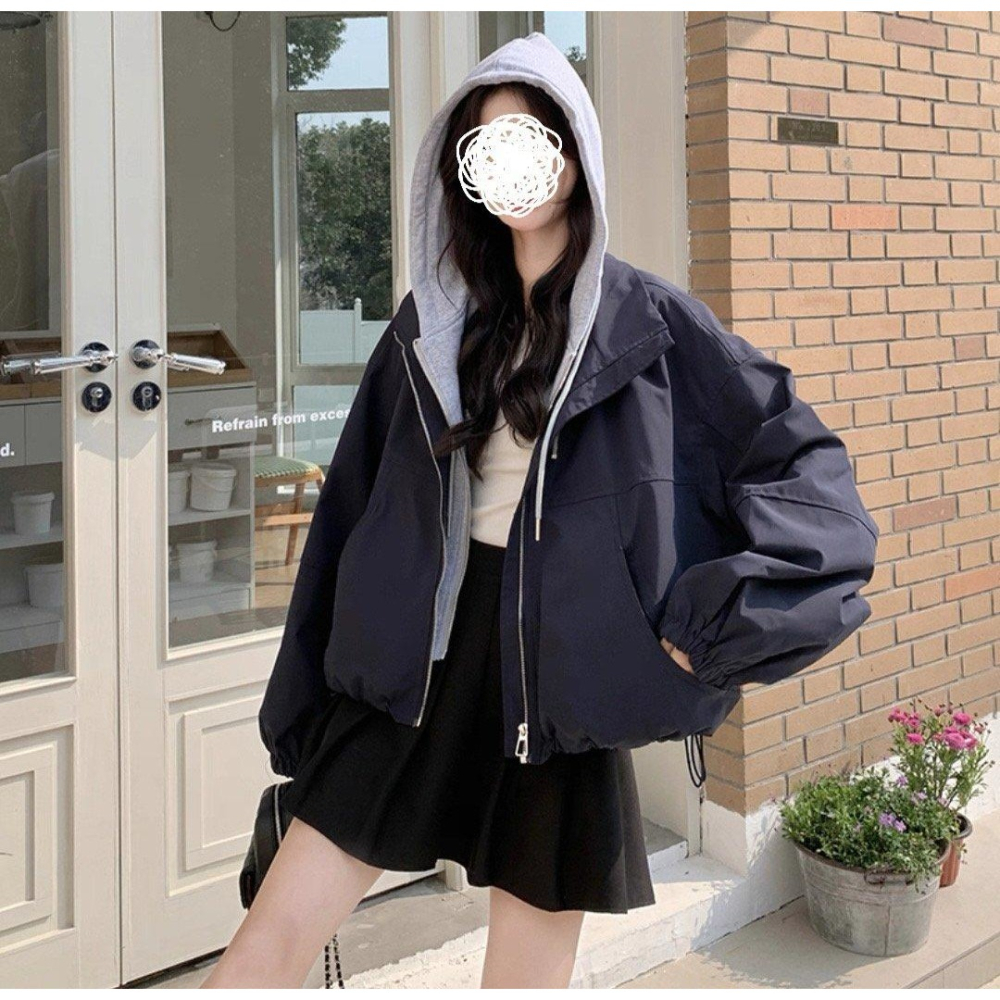 [預購 每周日中午 12:00收單] 2025 韓國 秋冬女裝  假兩件連帽外套-細節圖4