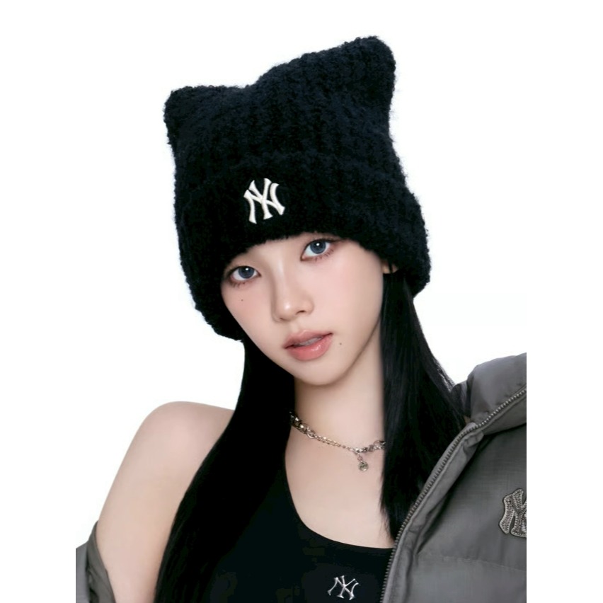 [預購 每周日中午 12:00收單] 2025 韓國 MLB 洋基貓耳朵針織帽-細節圖2