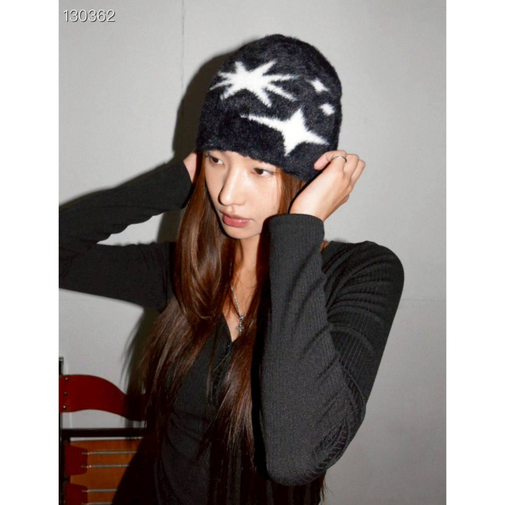 [預購 每周日中午  每周日中午12:00收單] 2025 韓國 時尚配件 星星圖案針織帽-細節圖2
