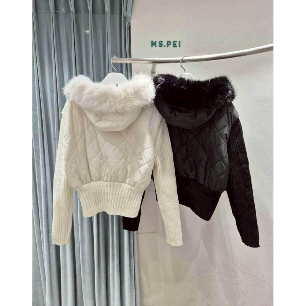 [預購 每周日中午 12:00收單] 2025 韓國秋冬女裝 毛茸茸領針織拼接拉鍊上衣-細節圖2