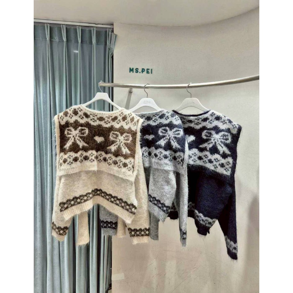 [預購 每周日中午 12:00收單] 2025 韓國 秋冬女裝 蝴蝶結披肩+V領針織上衣-規格圖4