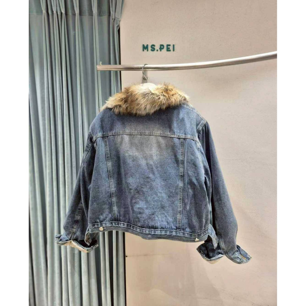 [預購 每周日中午 12:00收單] 2025 韓國 秋冬女裝 皮草牛仔外套-細節圖2