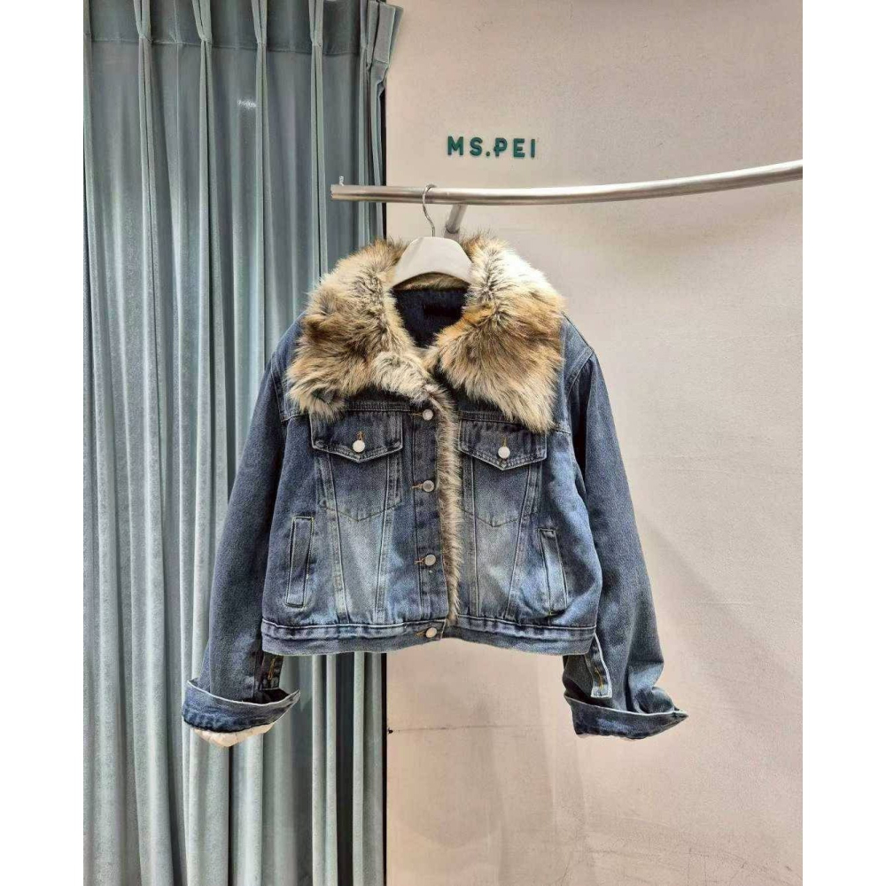 [預購 每周日中午 12:00收單] 2025 韓國 秋冬女裝 皮草牛仔外套-細節圖3