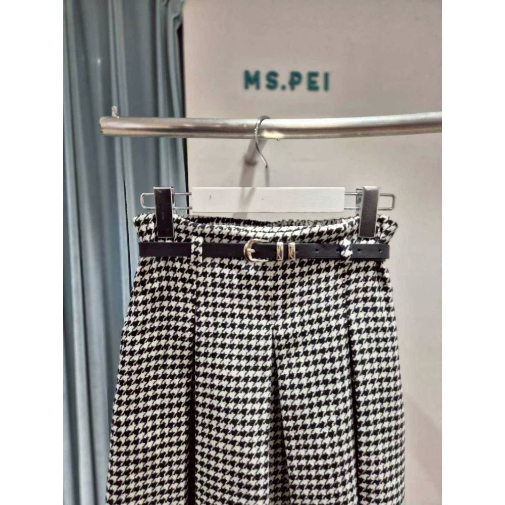 [預購 每周日中午 12:00收單] 2025 韓國 秋冬女裝 千鳥格紋長裙附皮帶-細節圖2