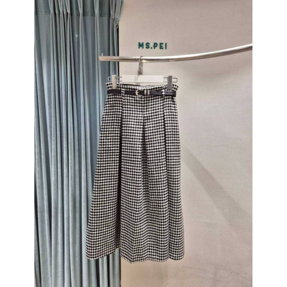 [預購 每周日中午 12:00收單] 2025 韓國 秋冬女裝 千鳥格紋長裙附皮帶-細節圖3